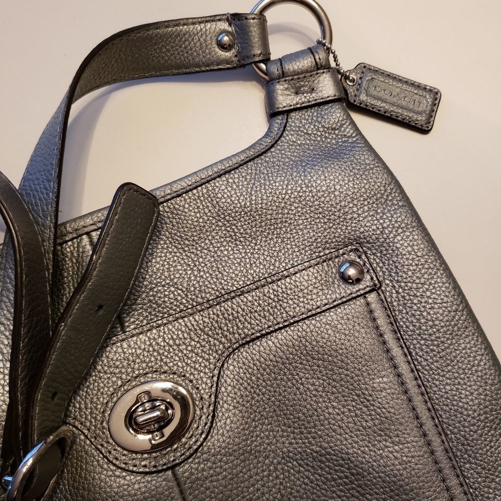 Coach Metallic Crossbody Silver Pewter Mid Size - Picture 8 of 16